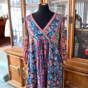 NWT Sundance Catalog Jewel Tone Floral Peasant Dress Sz L $158